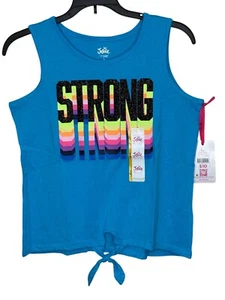 Canotta bambina Justice blu nero glitter FORTE neon arcobaleno nuova con etichetta taglia Lg 12/14 - Foto 1 di 9