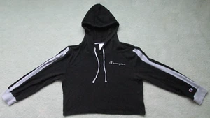 Champion Women's L Pullover Long Sleeve Crop Hoodie Sweatshirt Black w/ Gray - Picture 1 of 19