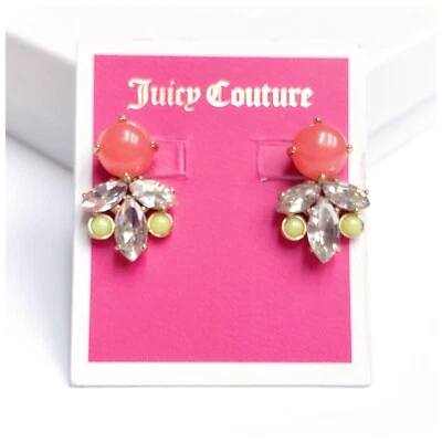 NUEVO CON ETIQUETAS JUICY COUTURE Pendientes de latón chapados en oro con piedras preciosas y cristales de vidrio Foto 1 de 4