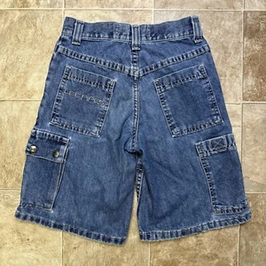 Vintage Lee Pipes Shorts Youth Skater Denim Embroidered Wide Leg Boys 8 / 24x10 - Picture 1 of 6
