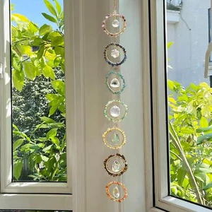 Carillón de viento de cristal decoración de pared piedra de 7 chakras cristal atrapasol piedra preciosa natural - Imagen 1 de 8