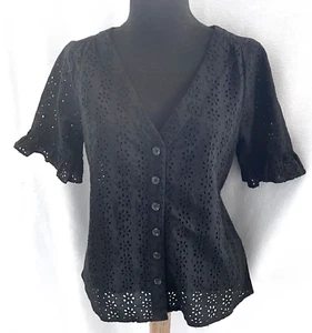 Blusa Madewell Ojales "Village" Manga Volantes Algodón Ojales - Talla XXS ¡NUEVA CON ETIQUETAS! - Imagen 1 de 2