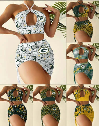 Green Bay Packers 2 Pieces Cutout Swimsuit Halter Bikini Sexy Bathing Suit Gifts Cover