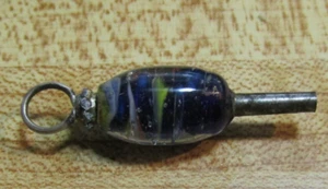 VTG HAND BLOWN GLASS POCKET WATCH WINDER KET 1 1/2" LONG TESTED SILVER - Picture 1 of 5