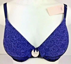 34DD - M&S Cool Comfort Cotton Plunge T-Shirt Bra Underwired Padded BLUE BNWT - Picture 1 of 4