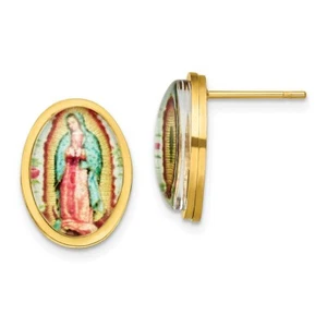 Stainless Steel Polished Yellow IP Enamel Lady of Guadalupe Post Earrings - Picture 1 of 3