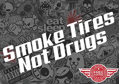 SMOKE TIRES 7" STICKER DECAL JDM TUNER LOW DRIFT FUNNY EURO JDM DRIFT RACING - Image 1 of 3