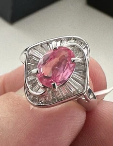 Anello sensazionale non riscaldato 1,29 ct zaffiro Padparadscha e diamanti AIGS - Foto 1 di 10