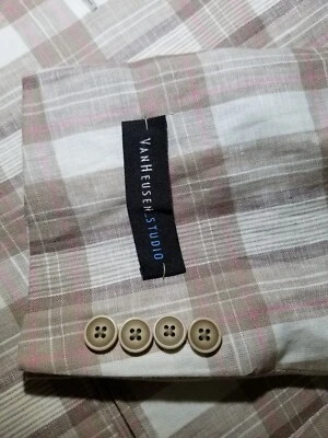 NWT Van Heusen 48L Brown Pink Plaid Linen Blazer Jacket Blazer Sport Coat - Image 1 of 4