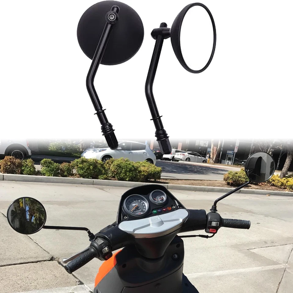 Pair Black Round Motorcycle Rearview Mirrors 8mm 10mm for Yamaha Aprilia SR50 - Image 1 of 4