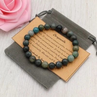 Браслет CHRYSOCOLLA эластичный ручной работы + подарочная сумка и карта кристалл драгоценный камень 8 мм - Изображение 1 из 4