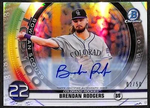 2020 Bowman BRENDAN ROGERS /50 Refractor AUTO Top 100 Rockies - Picture 1 of 2