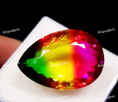 65 Ct Doublet Glass Stone Multi Color Tourmaline Pear Cut Stone Loose Gemstone - Image 1 of 4