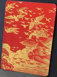 Playing Cards 1 Single Card Old Antique Wide JAPANESE LACQUER Red FLYING BIRDS  - Picture 1 of 3