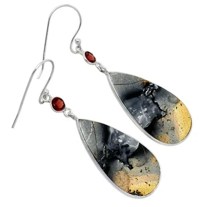 Maligano Jasper - Indonesia & Garnet 925 Sterling Silver Earrings Jewelry E-1002 - Picture 1 of 5