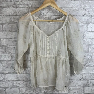 Blusa Babydoll Abercrombie & Fitch Pintuck Transparente en Niveles Crema Coqueta Talla S Foto 1 de 4
