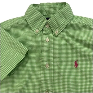RALPH LAUREN Boys Short Sleeve Gingham Button Down Shirt, Green, Logo, Size 5 - Picture 1 of 6
