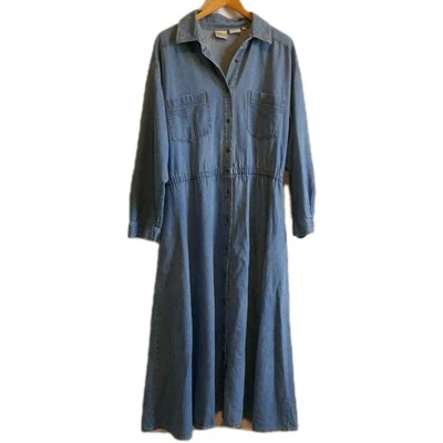 Elements Exclusively Spiegel Denim Southwest Boho Maxi Dress Long Sleeves VTG 2X - Image 1 of 4