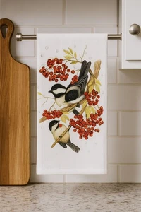 Winter Küken Vögel Beeren Küche Handtuch Deko Urlaub Geschenk Neu - Bild 1 von 11