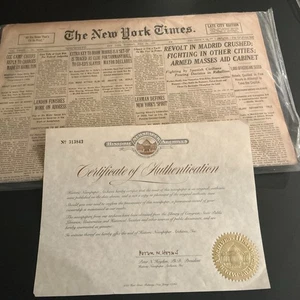 Vintage Authentic Tuesday July 21 1936 New York Times Newspaper w/COA - Picture 1 of 10