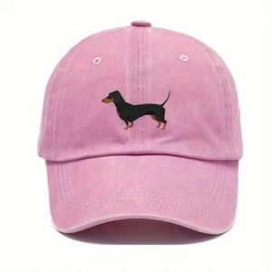 Cute Dachshund Baseball Cap Washed Pink - Picture 1 of 2