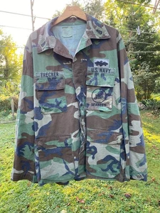 US Navy USN Seabees Woodland Camo Fatigue BDU Shirt Blouse Large Long - Picture 1 of 5