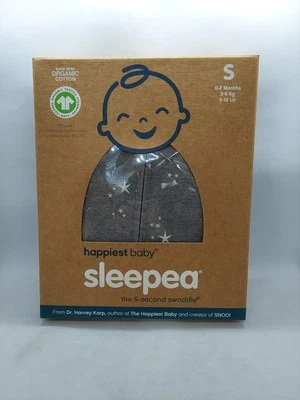 Happiest Baby Sleepea SMALL 0-2 Months Organic Cotton Swaddle Graphite Stars - Image 1 of 4