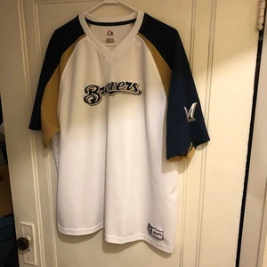 Majestic Pullover Milwaukee Brewers V-Ausschnitt 2XL blau weiß Polyester - Bild 1 von 7