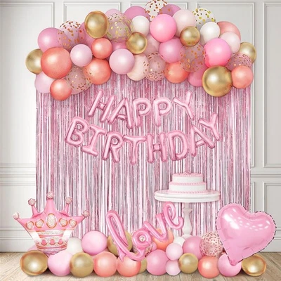Oro Rosa Decoracion De Cumpleños Para Mujer Niñas Globos Cortinas De Fiestas Foto 1 de 4