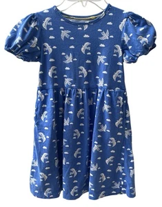 Mini Boden Puff Sleeve Jersey Dress Cabana Blue Birds Girls Sz 7-8Y - Picture 1 of 5