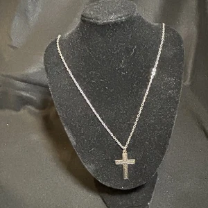 Vintage silberfarben Kreuz Anhänger 1,25” & Kette 20” Halskette - Bild 1 von 6