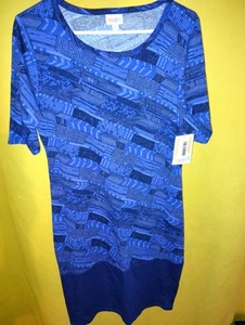 Lularoe Julia Women's Pullover Dress Sz Large L NWT Geometric Blue Stripe New - Picture 1 of 5