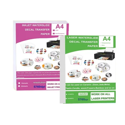 10 Sheets DIY A4 Inkjet Waterslide Decal Transfer Paper White Clear Laser Waters - Image 1 of 4