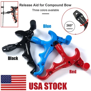 Archery 360° Rotate Compound Bow Release Aid 4-Finger Thumb Trigger Caliper Hunt - Picture 1 of 53