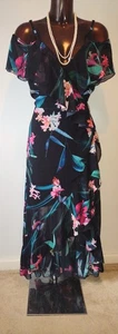 Lipsy black/multi floral dragonfly chiffon wrap dress size 12 14 - Picture 1 of 5