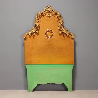 Tête de Lit Ancienne Bois Tissu Décorations Italie XIXe Siècle Originale - Photo 1/4