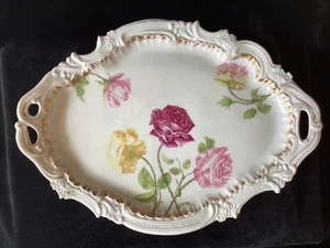 Antik - T&V (Tressemann & Vogt) Frankreich - Henkeltablett - floral - Goldrand - Bild 1 von 3