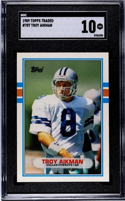 Troy Aikman 1989 Topps Traded Rookie SGC 10 GEM MINT #70T Dallas Cowboys RC - Image 1 of 2