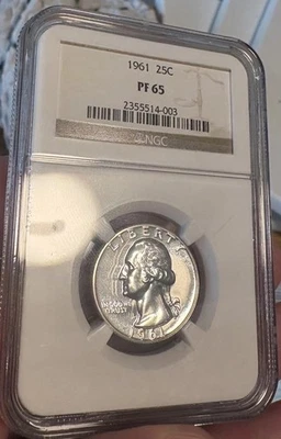 1961 Washington Silver Quarter 25C PF65 NGC Brown Label beautiful coin  - Image 1 of 3