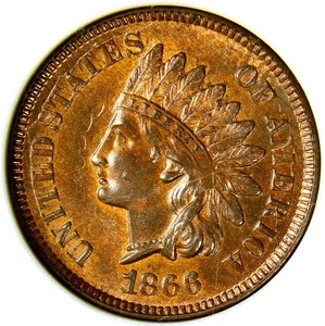 🍀CAC🍀❤️‍🔥🔥❤️‍🔥😎 NGC 65RB 1866 INDIAN HEAD CENT - Picture 1 of 3