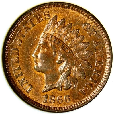 🍀CAC🍀❤️‍🔥🔥❤️‍🔥😎 NGC 65RB 1866 INDIAN HEAD CENT - Image 1 of 3