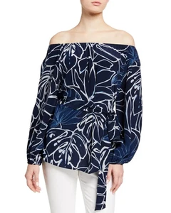 Lafayette 148 New York Carson Reverse Porzellan Seide Top Navy Blau Größe Medium - Bild 1 von 15