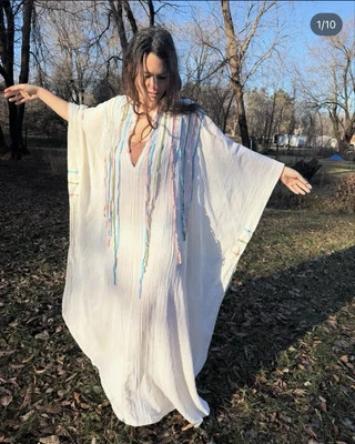 Cinta de gasa de algodón vintage años 70 caftán talla abierta  Foto 1 de 4