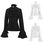 Elegant and Vintage Women's Bandage Shirt with Lace Ruffles and Flare Sleeves