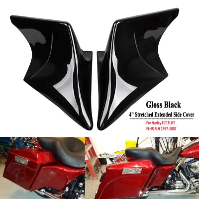Vivid Black 4" Stretched Extended Side Cover For Harley Electra Glide 1997-2007 Foto 1 de 4