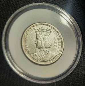 1893 Columbian Exposition Isabella Silver Commemorative 25c Quarter. In Capsule - Picture 1 of 5