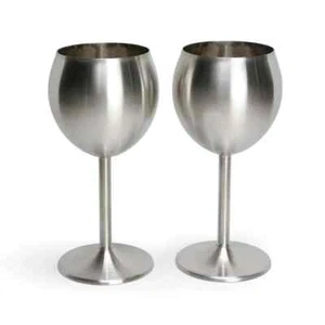 Wine Glass Set Of 2 Beautiful Satin Finish Exterior, Mirror Interior - Picture 1 of 9