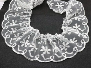 4/10 Yards 65mm White Floral Embroidery Organza Tulle Trim - Ruffle Edge Ribbon - Picture 1 of 7