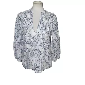 Top Pintumato 120% Lino Inciso Indaco Floreale Stile Poeta Taglia IT 38, US 2 - Foto 1 di 9