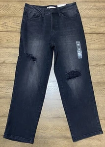 SO Women High Rise Straight Leg Distressed/Rip Jeans Pants - Juniors 7/28W Black - Picture 1 of 7